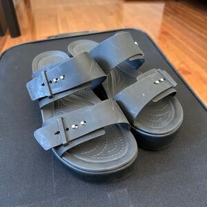 Womens CROCS Brooklyn Buckle Wedge Slide Sandal